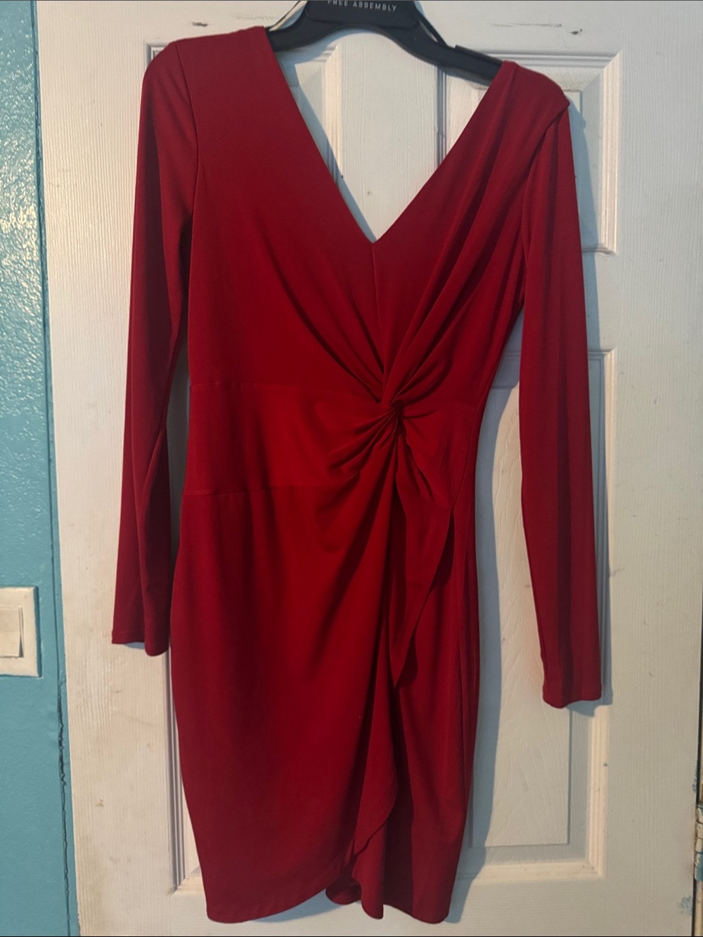 Guess Red Long-Sleeve Twist-Front V-Neck Dress